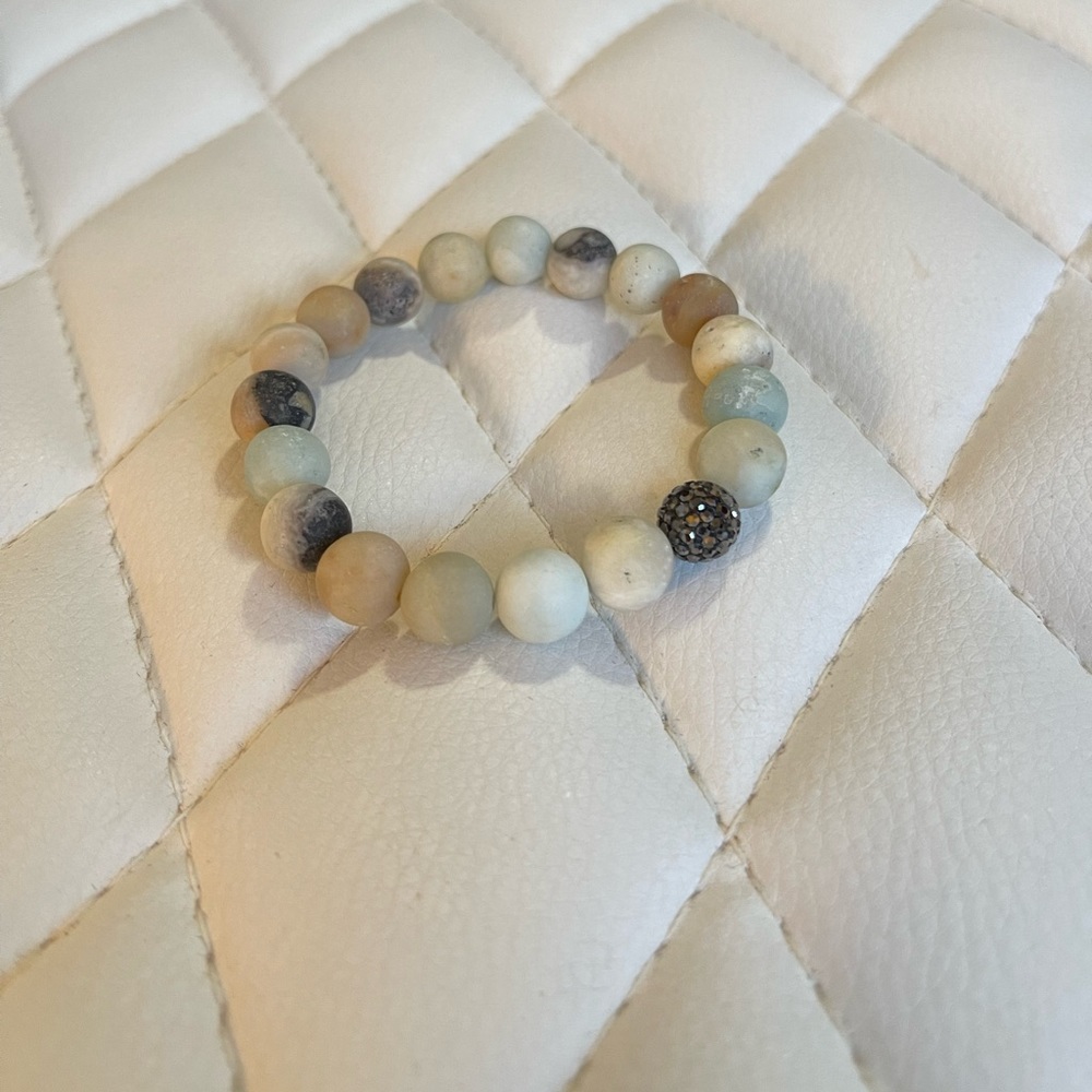 Stone and Black Pave Bead Stretch Bracelet